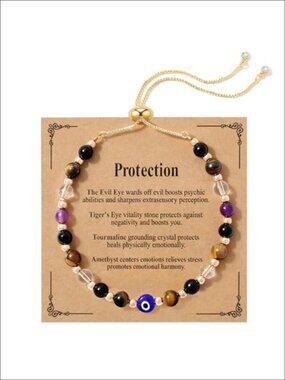 Crystal Healing Bracelet Women Anxiety Relief Triple Protection Charm Spiritual